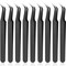 9 Pieces Curved Pointed Craft Tweezers Stainless Steel Precision Tweezer with Protective Cover for Rhinestones Dried Flowers Craft Stickers Eyelash Extension Jewelry Making(Black)